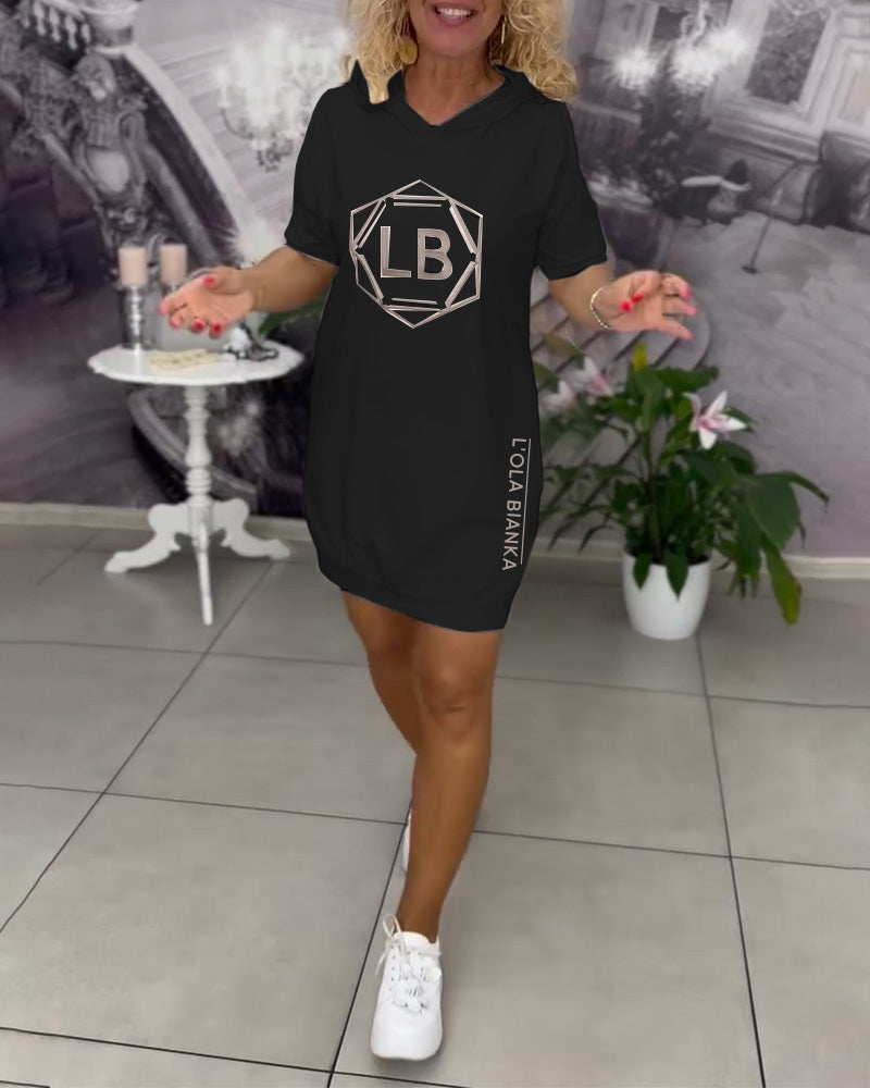 Robe À Capuche Imprimé Lettres Sport