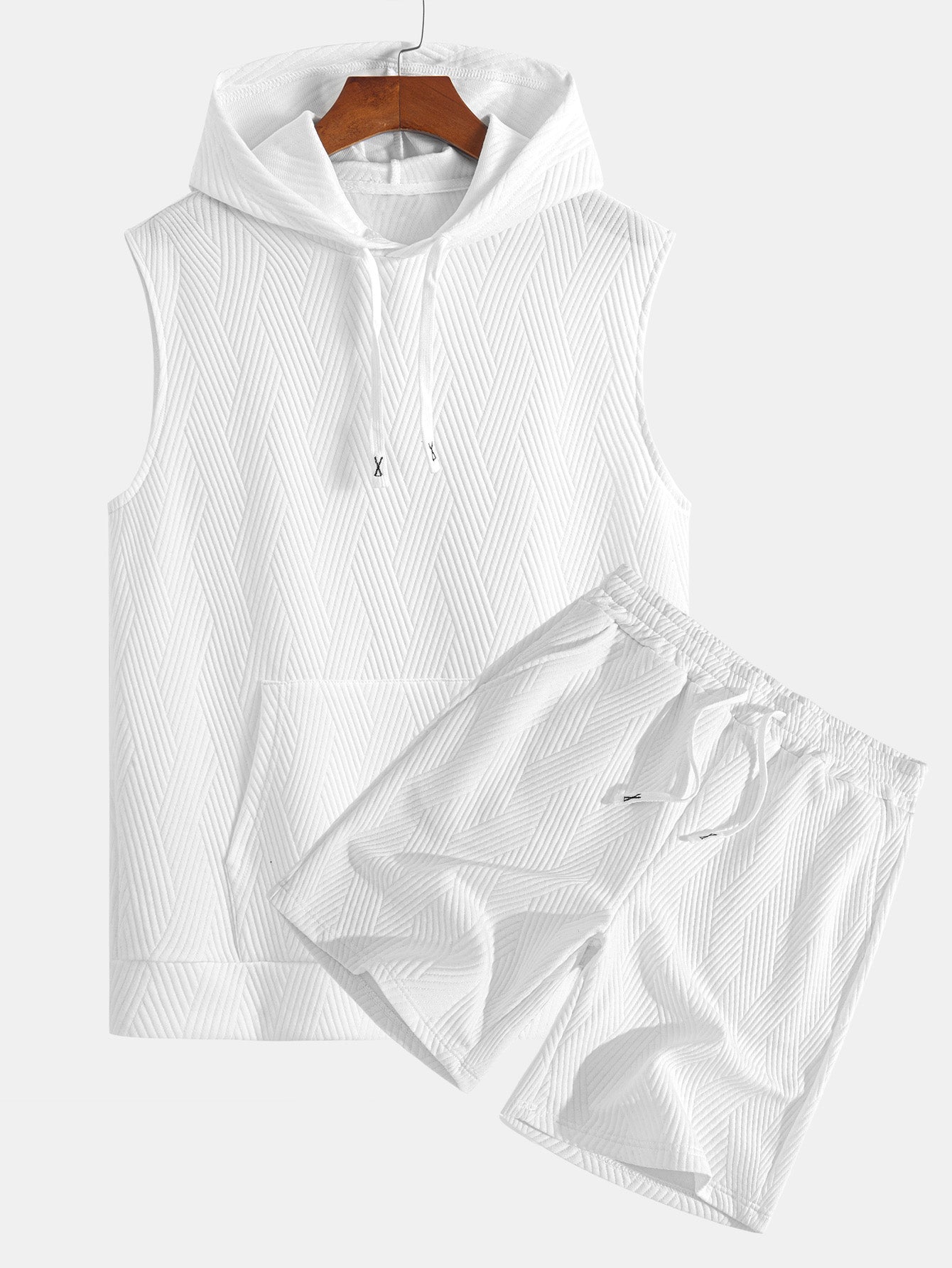 Débardeur à Capuche Jacquard Rayé avec Short Assorti