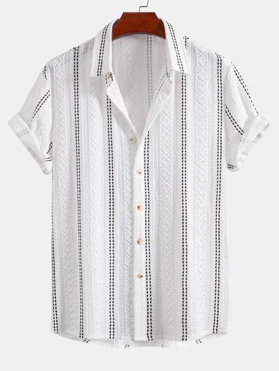 Ensemble Estival : Chemise Jacquard à Rayures Géométriques & Short Froissé à Cordon