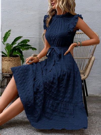 Gisèle - Robe Midi À Ourlets Volantés Et Ceinture À Nouer
