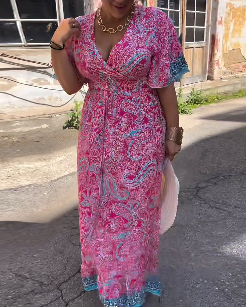 Robe Encolure en V Imprimée Taille