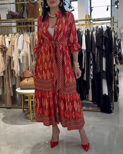 Robe Bohème Imprimé Col Montant