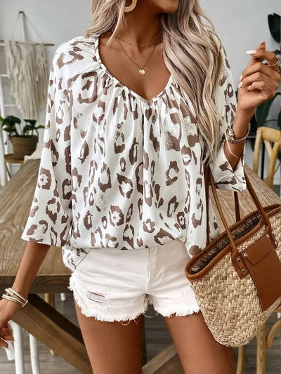 Blouse Femme V-Neck Profond Imprimé Léopard