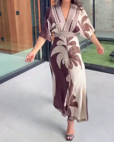 Robe En V – Imprimé Fleuri à Manches Courtes pour Vacances