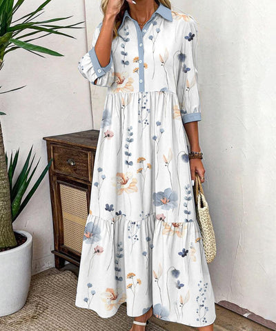 Aurore | Robe Maxi Frisse avec Imprimé & Col