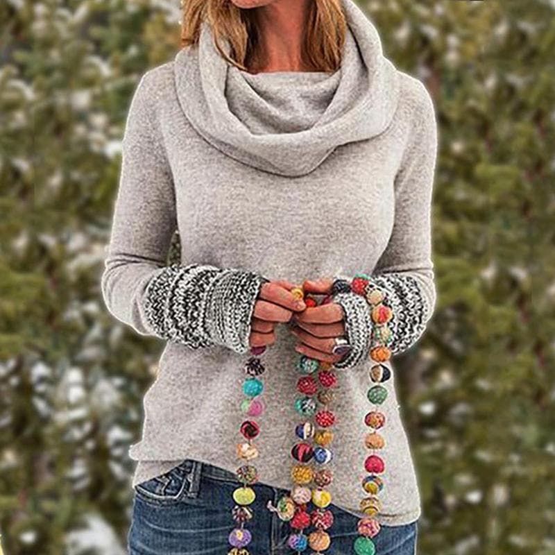 Top en maille femme – Coupe ample – Col bénitier – Poignets texturés – Maille douce