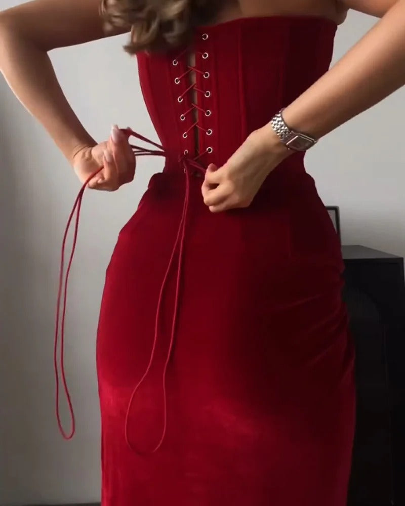 Robe de soirée sexy sans bretelles fendue
