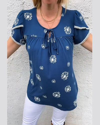 Blouse Manches En Pétales Imprimé Tie-Dye