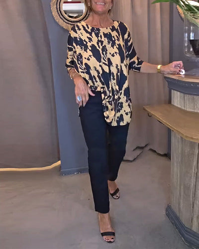 Blouse Col Rond Imprimée Fendue