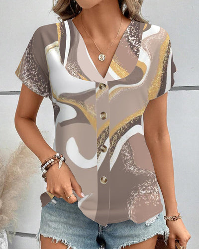 Blouse À Manches Courtes Imprimé Géométrique