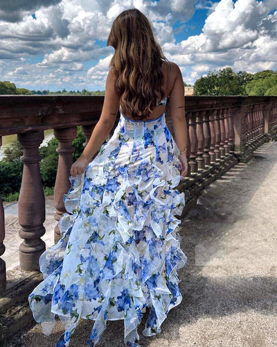Mathilde - Robe D'Été À Volants Avec Motif Floral Et Bretelles Spaghetti