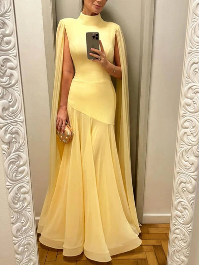 Robe de soirée jaune à col montant