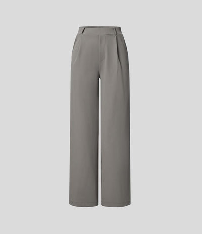 Pantalon Tailleur Taille Haute Plissé Poches Latérales Jambe Droite