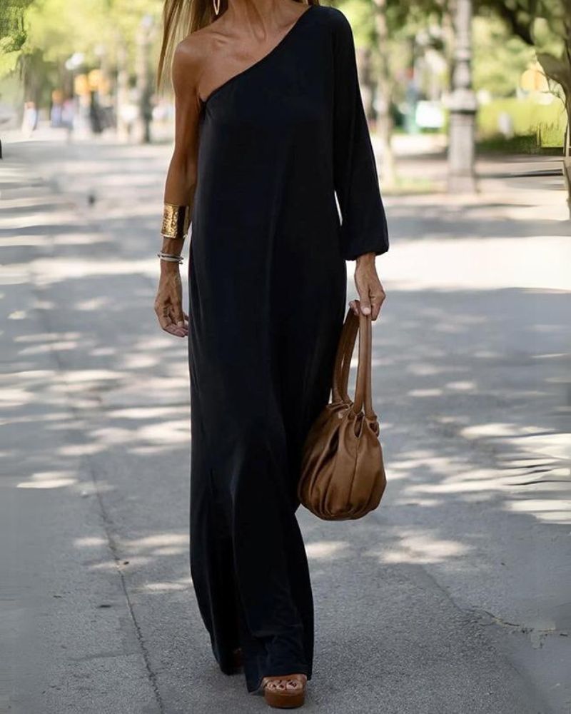 LUNA - Robe Longue Asymétrique à Épaule Unique