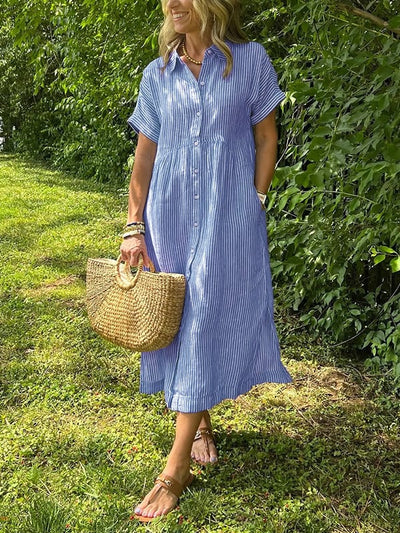 Angela™ | Robe Maxi Élégante avec Col et Boutons