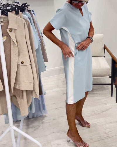 Robe Manches Courtes Couleur Contrastée Droite