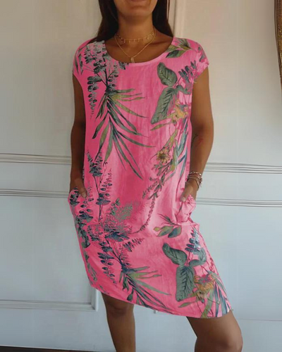 JOANA - ROBE IMPRIMÉE COL ROND EN COTON ET LIN