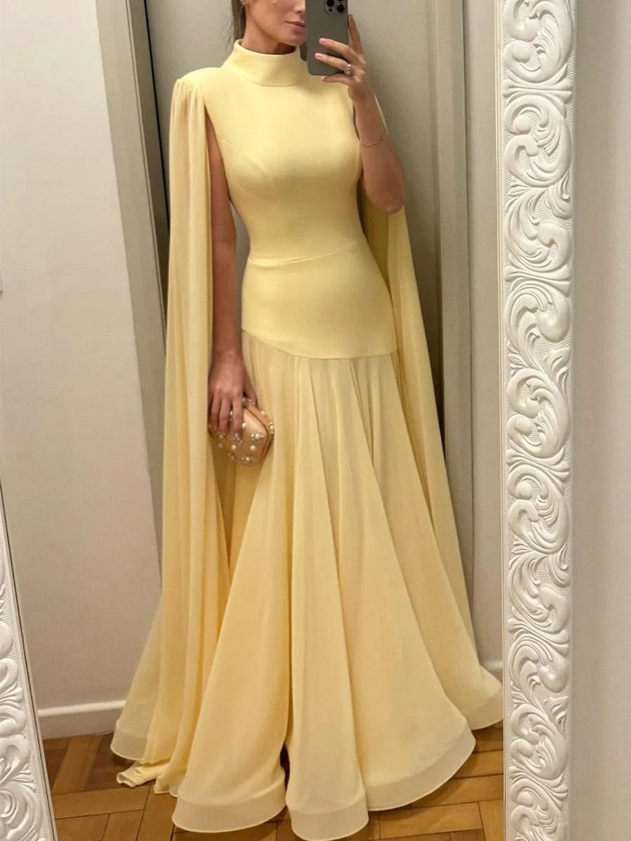Robe de soirée jaune à col montant