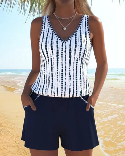 Maillot de bain avec imprimé, poches et décolleté en V en deux parties