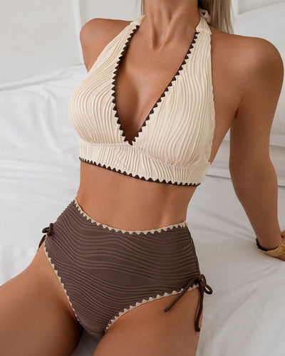 Bikini Two-Piece Set Avec Col Halter et Design Couleurs Contraste