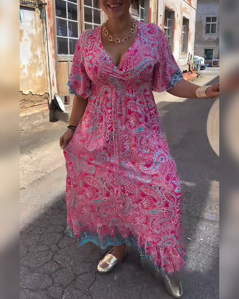 Robe Encolure en V Imprimée Taille