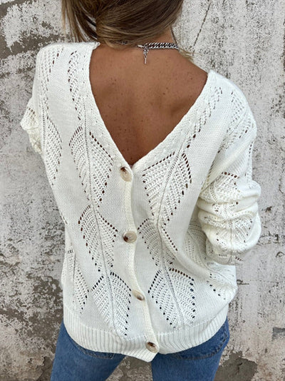 Pull à boutons réversibles en tricot à feuilles