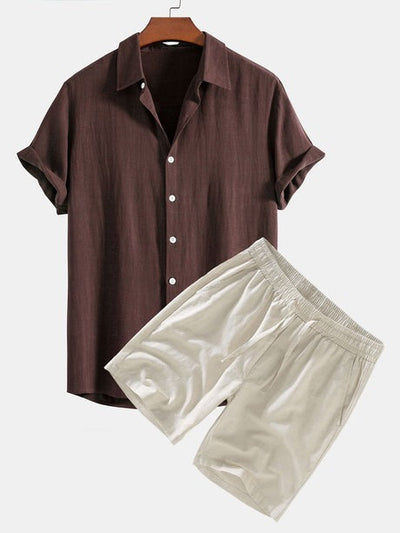 Leinen Hemd- und Shorts-Set