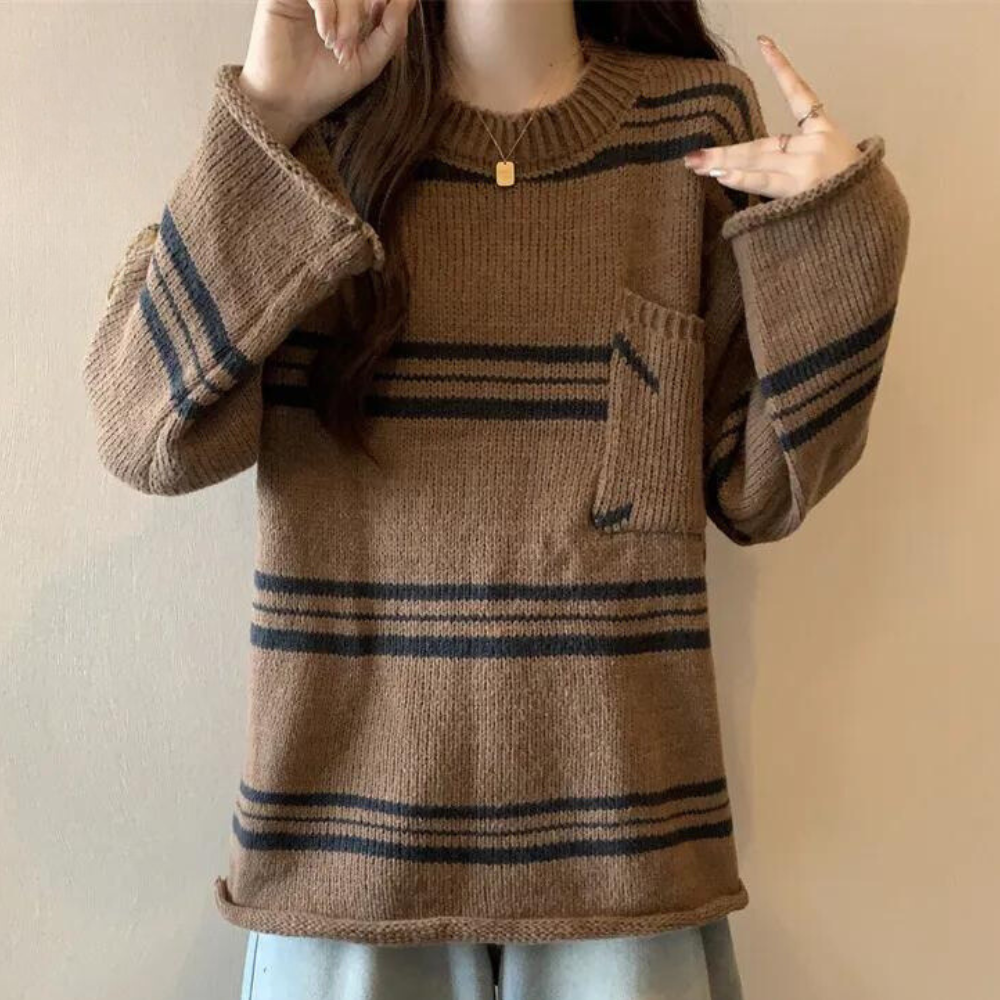 KATHLEEN - Pull Rayé Ample Chaud pour Femme