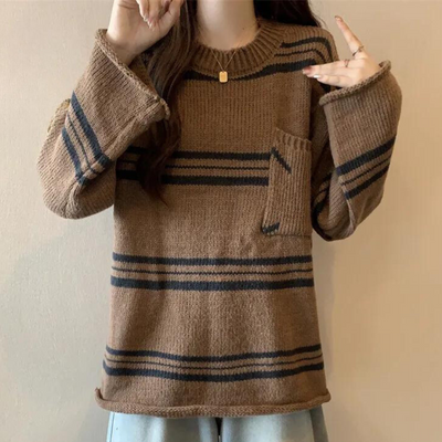 KATHLEEN - Pull Rayé Ample Chaud pour Femme