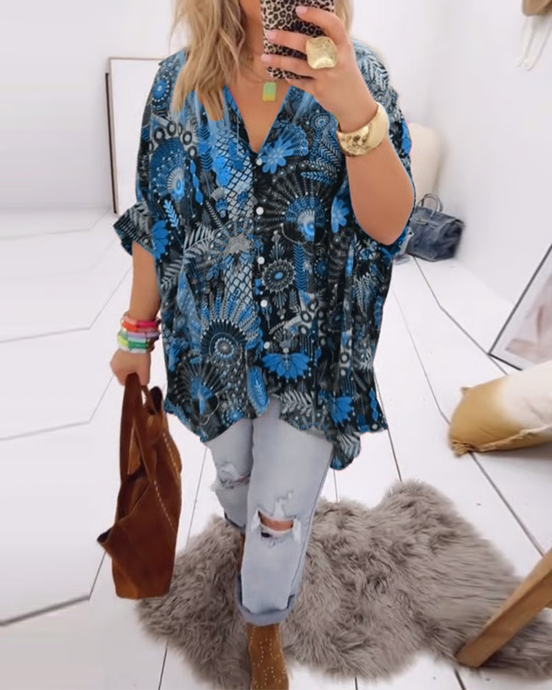 MARLENA - BLOUSE LOOSE À IMPRIMÉ BOHÈME