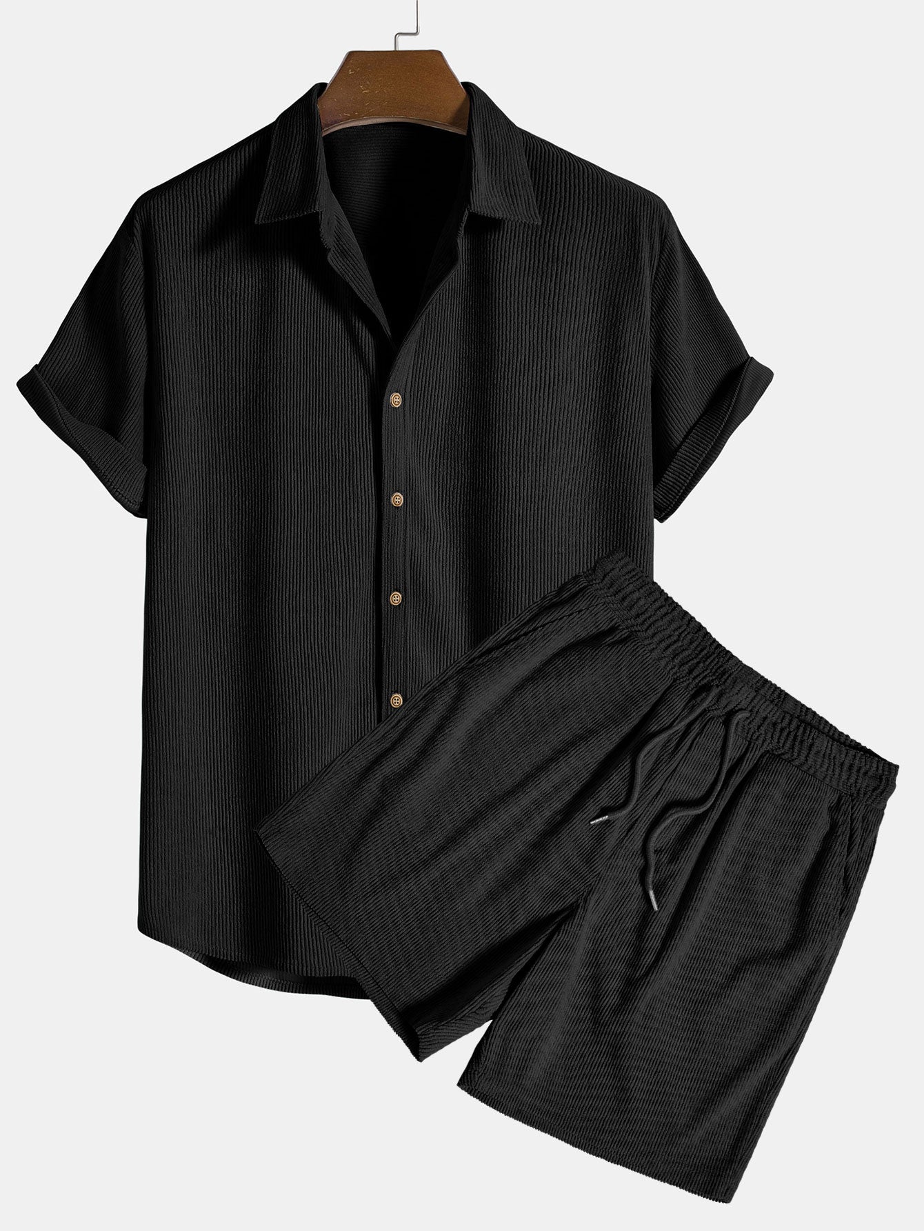Ensemble Estival : Chemise à Manches Courtes en Velours Côtelé & Short