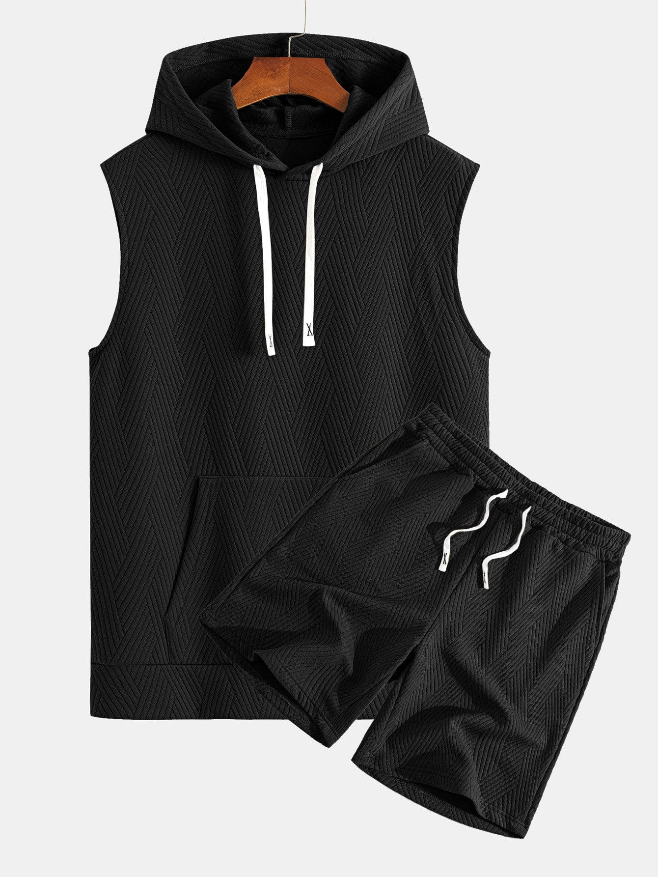 Débardeur à Capuche Jacquard Rayé avec Short Assorti