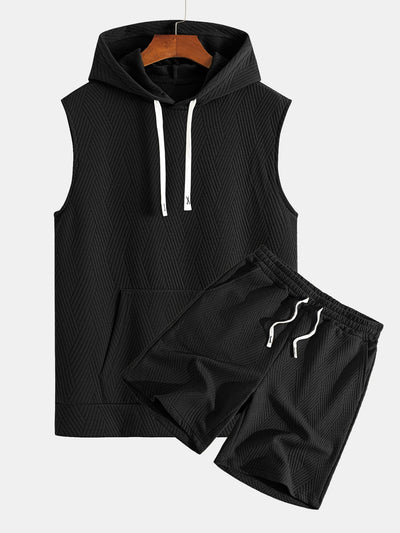 Débardeur à Capuche Jacquard Rayé avec Short Assorti