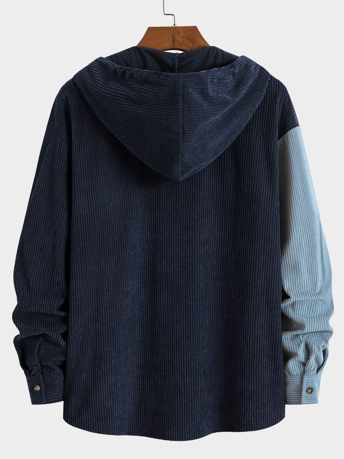 Chemise à capuche en velours côtelé colorblock coupe décontractée et pantalon droit en velours côtelé