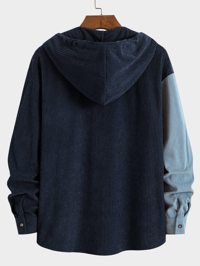 Chemise à capuche en velours côtelé colorblock coupe décontractée et pantalon droit en velours côtelé