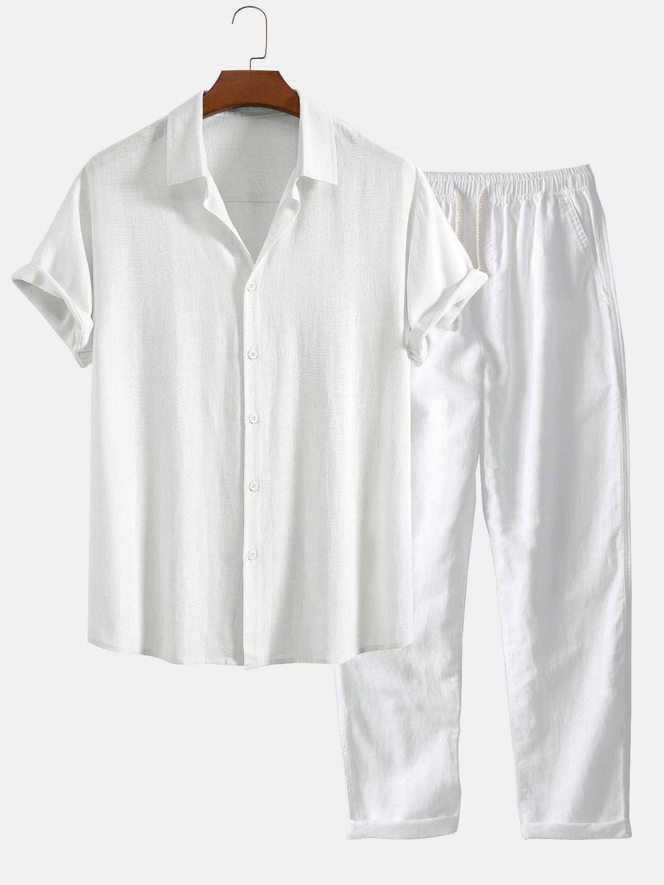 Chemise boutonnée en mélange de lin et rayonne et pantalon droit en lin