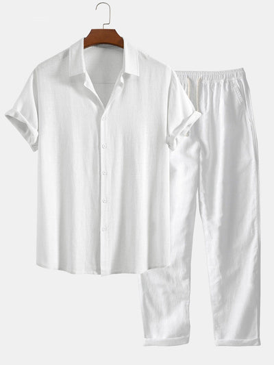 Chemise boutonnée en mélange de lin et rayonne et pantalon droit en lin