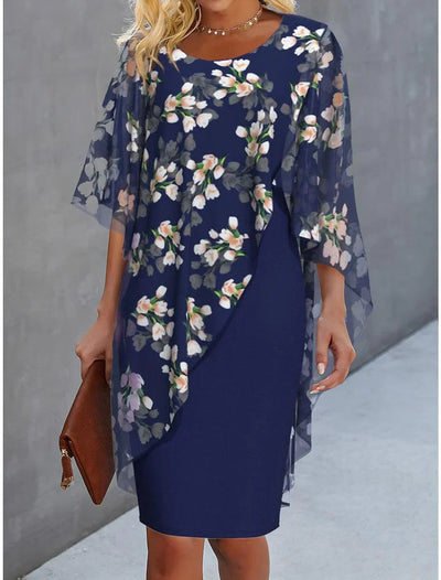 Faye™ | Robe courte à encolure ronde avec imprimé bleu