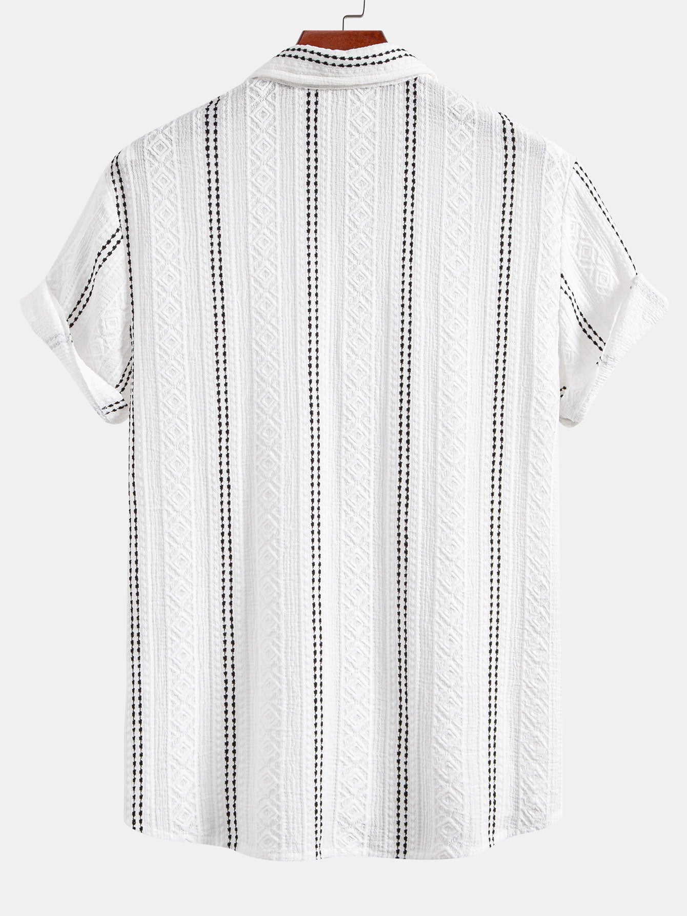 Ensemble Estival : Chemise Jacquard à Rayures Géométriques & Short Froissé à Cordon