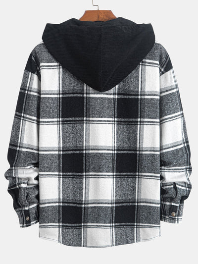 Chemise à capuche en velours côtelé contrasté coupe décontractée