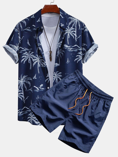 Ensemble Tropical : Chemise Palmiers & Short de Bain à Cordon
