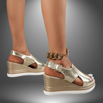 Argento™ | Sandales compensées métallisées avec bride ajustable