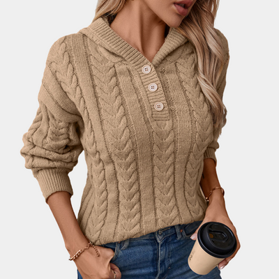 SAMANTHA - Pull Tricoté à Capuche Classique pour Femmes