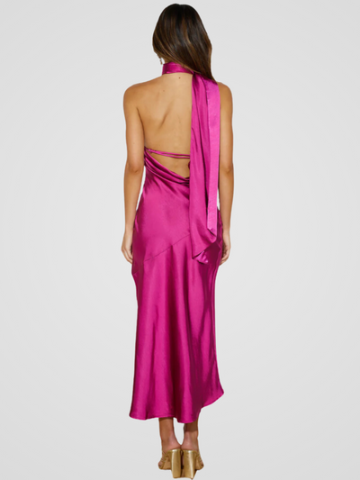 Luna™ | Robe midi brillante avec col halter