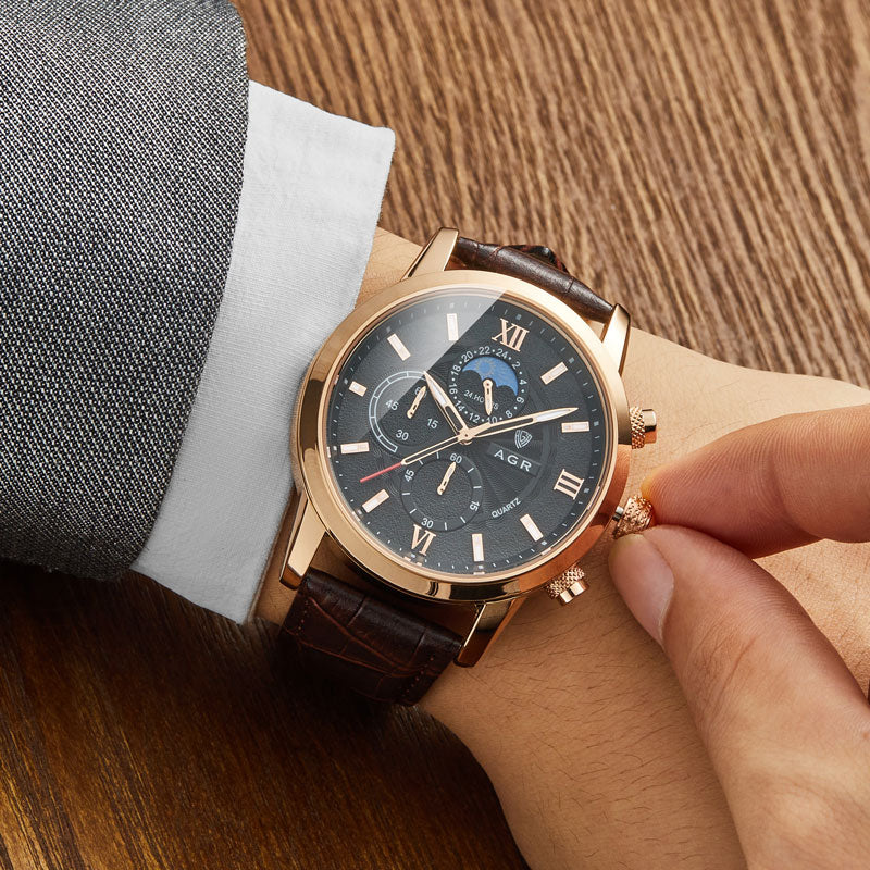 Montre Quartz de Luxe avec Bracelet en Cuir