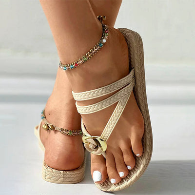Sandales tressées élégantes avec détails floraux pour femmes