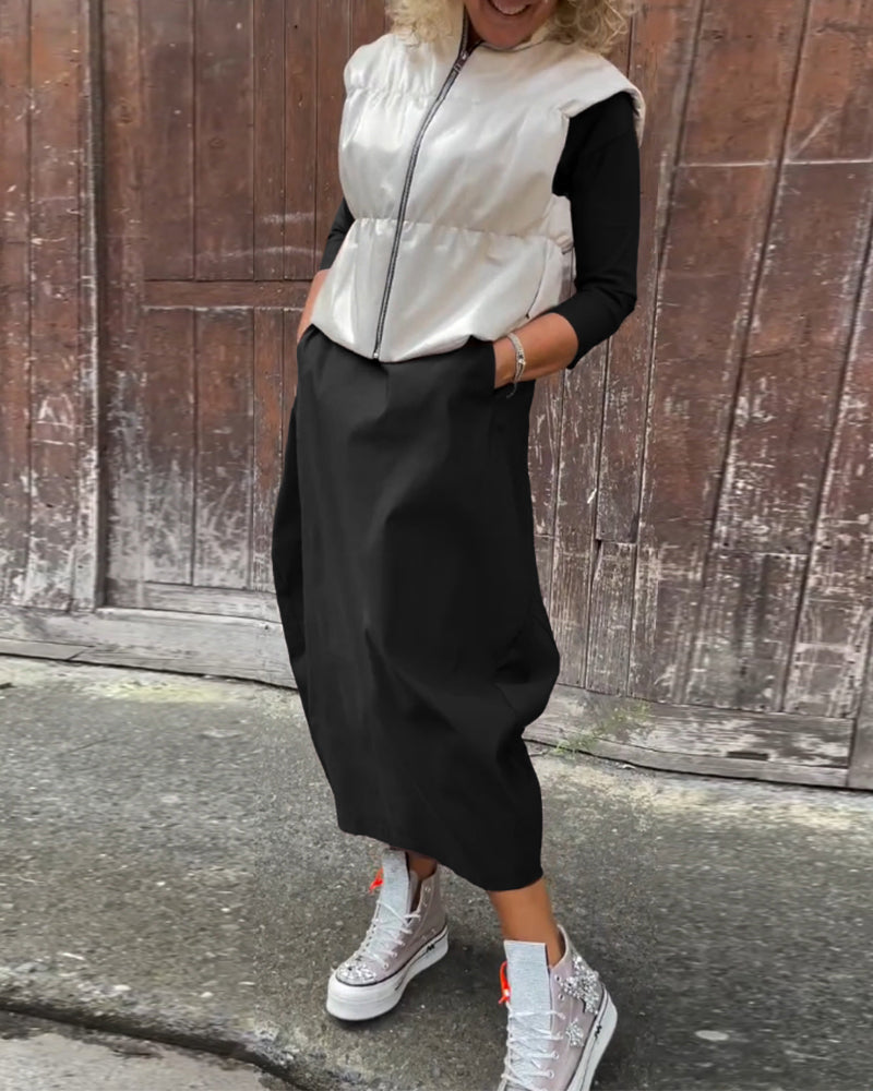 Laura| Robe élégante à manches longues, de couleur unie, avec poches