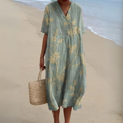 Michele™ | Robe Fluide Fleurie en Lin Coton