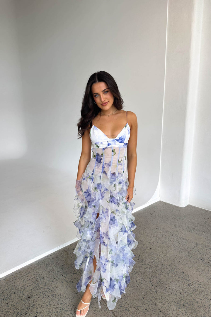 Robe Longue Fleurie à Volants | Élégance Estivale | Légère et Aérienne