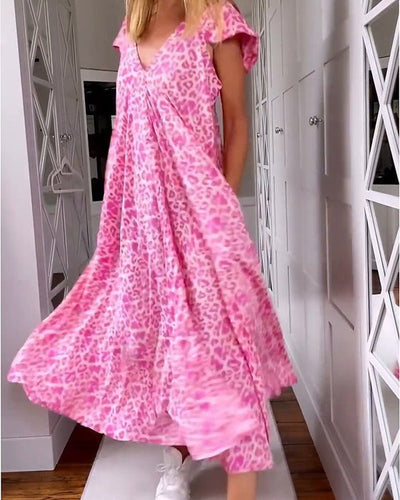 Robe longue imprimée à col en V